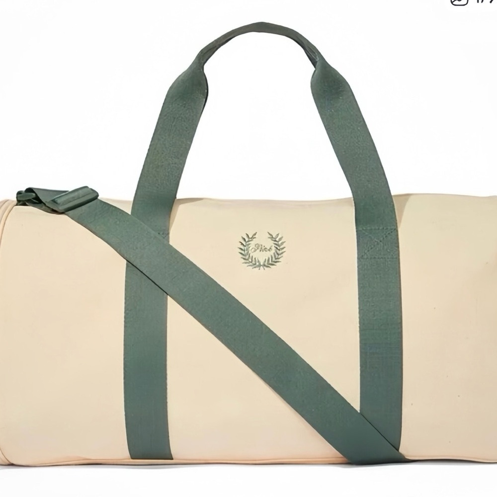 PINK Victoria's Secret Cream and Green Duffel Bag